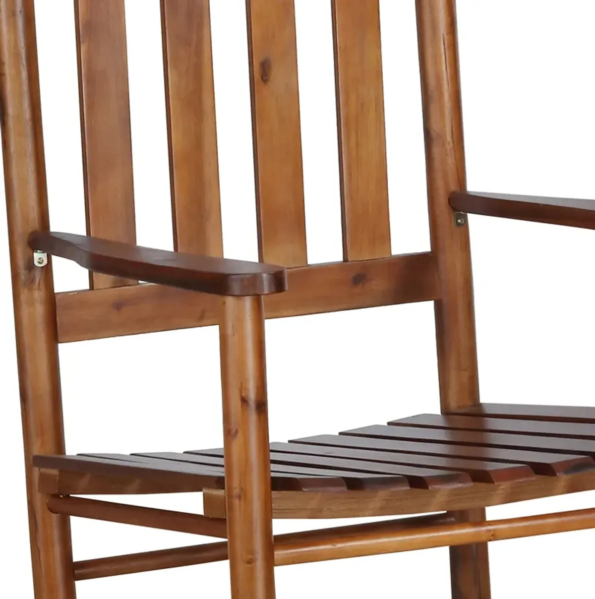 Wooden Rocking Chair with Slat Back and Mission Style, Brown-Benzara