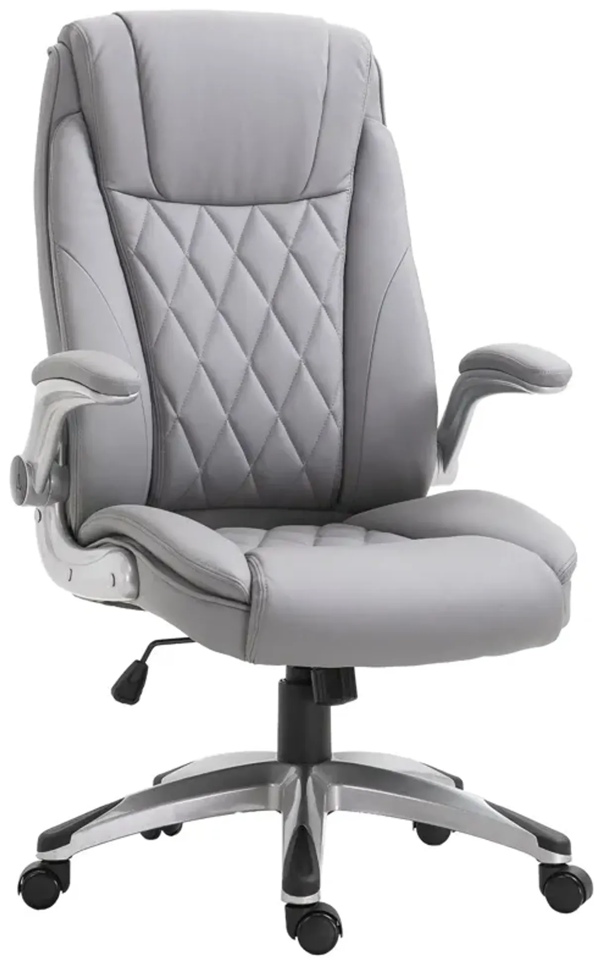 Gray Office Comfort: High-Back Faux Leather Rocker Chair