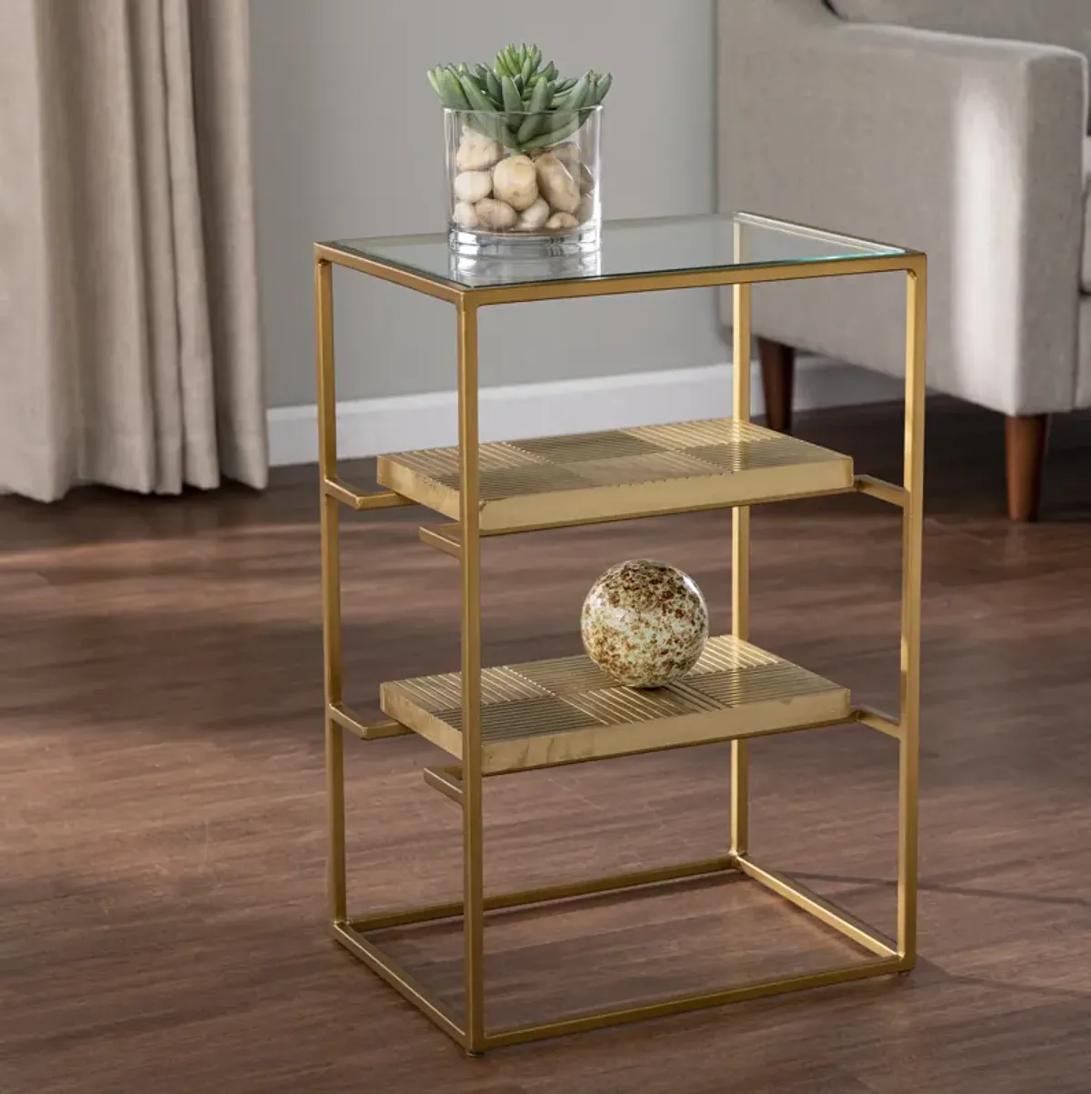 Penketh Glass-Top End Table w/ Storage