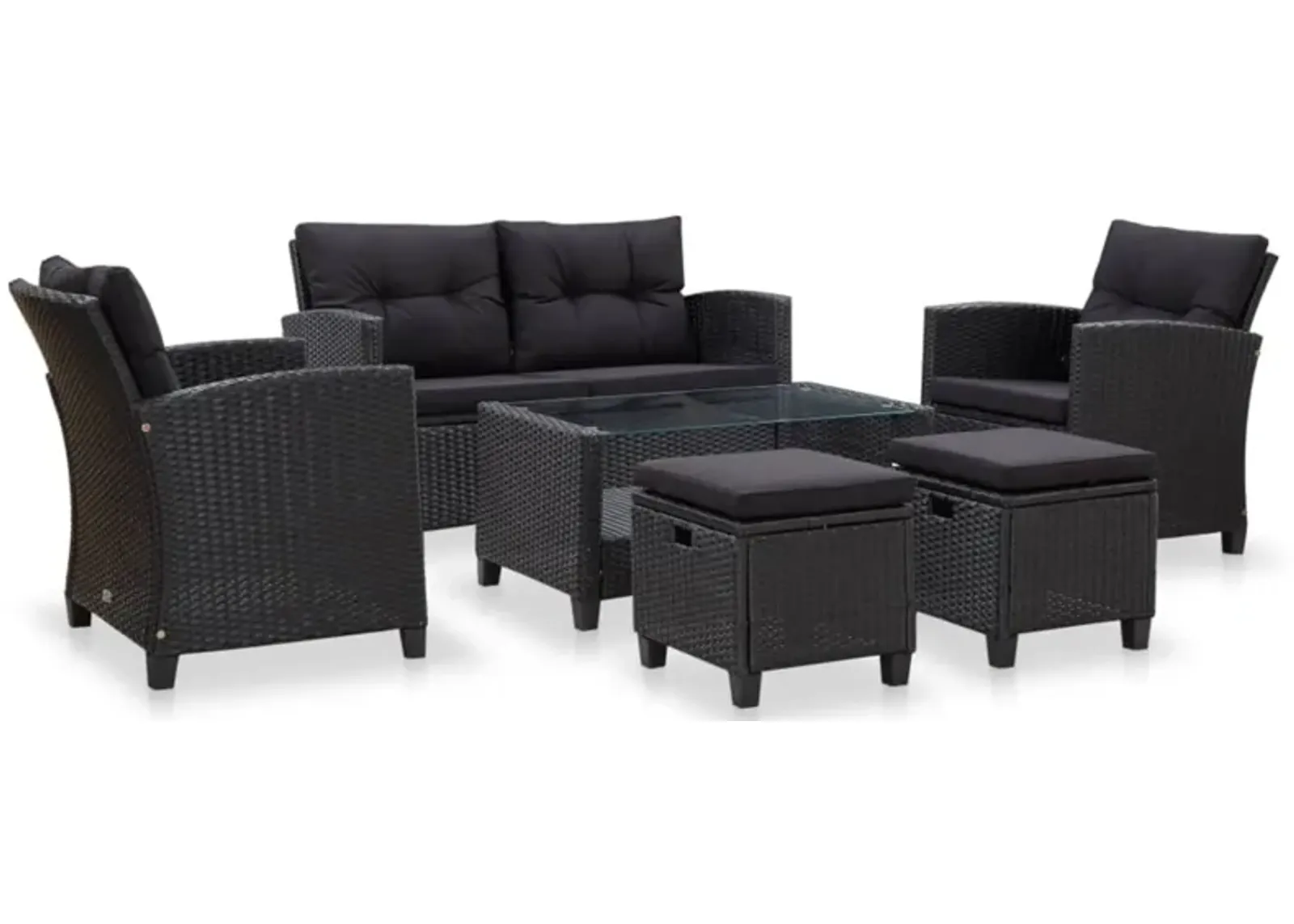 vidaXL 6 Piece Garden Sofa Set with Cushions Poly Rattan Black