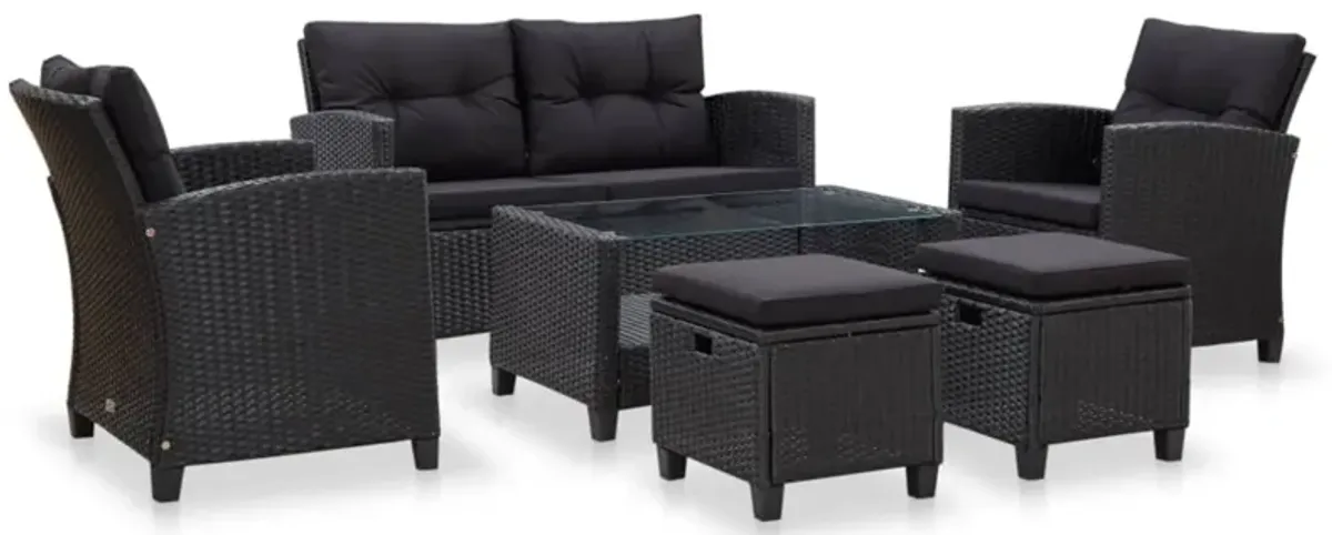 vidaXL 6 Piece Garden Sofa Set with Cushions Poly Rattan Black