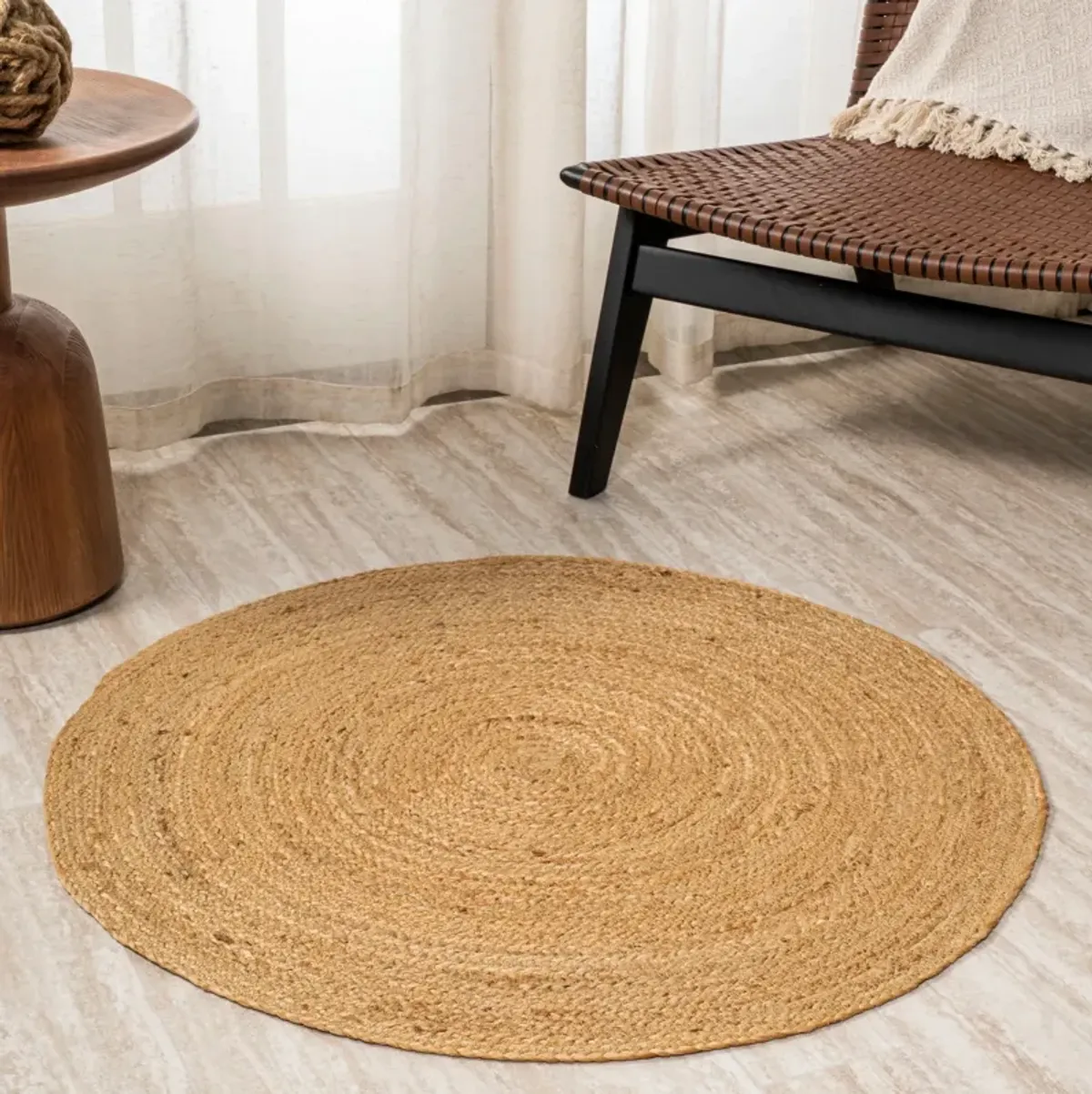 Soleil Round Natural Jute Braided Circle Natural Area Rug