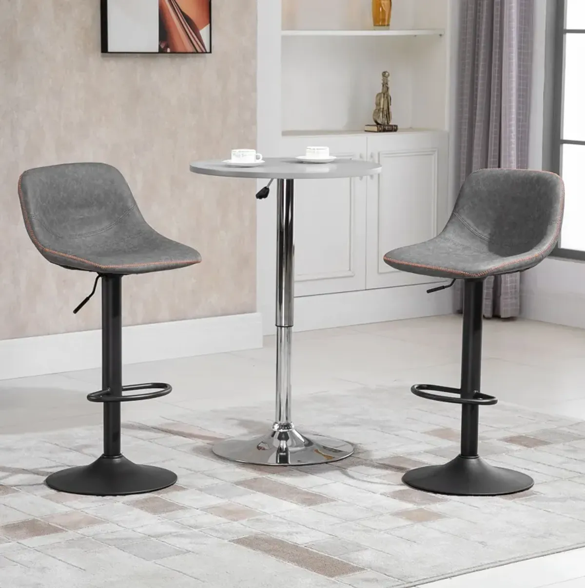 HOMCOM Adjustable Bar Stools, Swivel Bar Height Chairs Barstools Padded with Back for Kitchen, Counter, and Home Bar, Set of 2, Gray