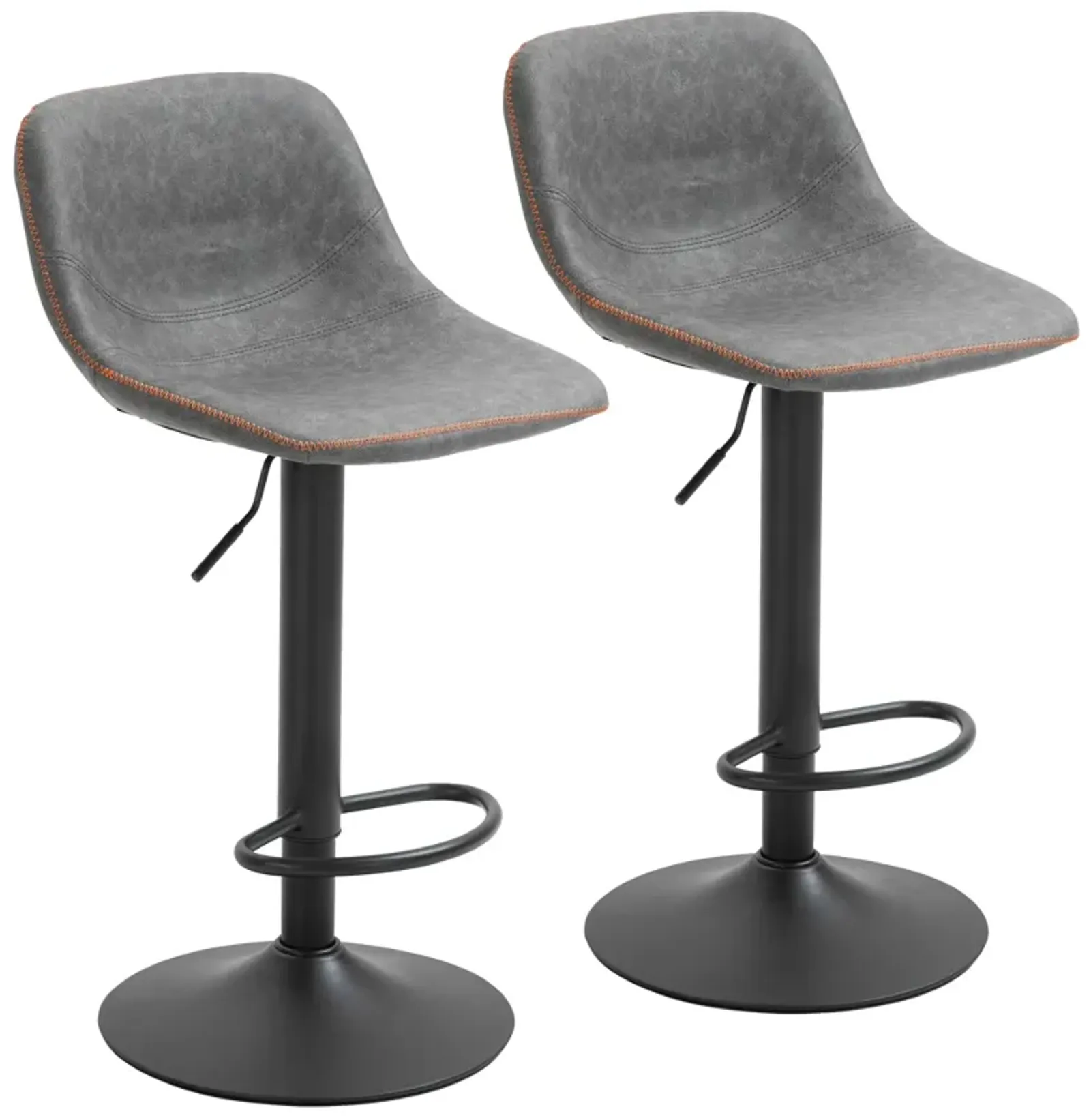 HOMCOM Adjustable Bar Stools, Swivel Bar Height Chairs Barstools Padded with Back for Kitchen, Counter, and Home Bar, Set of 2, Gray