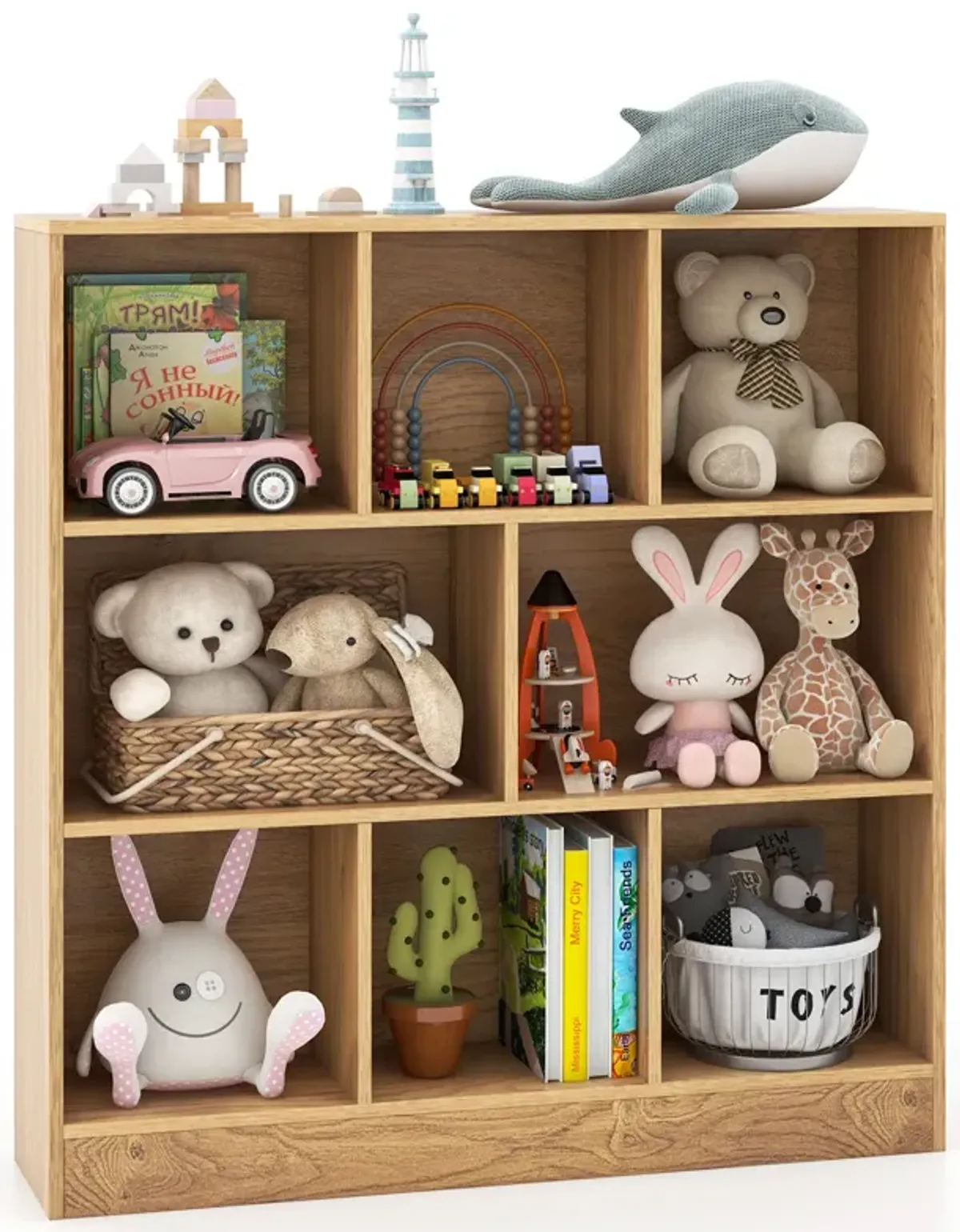 Kids 8-Cube Bookcase Storage Organizer – Freestanding Shelf