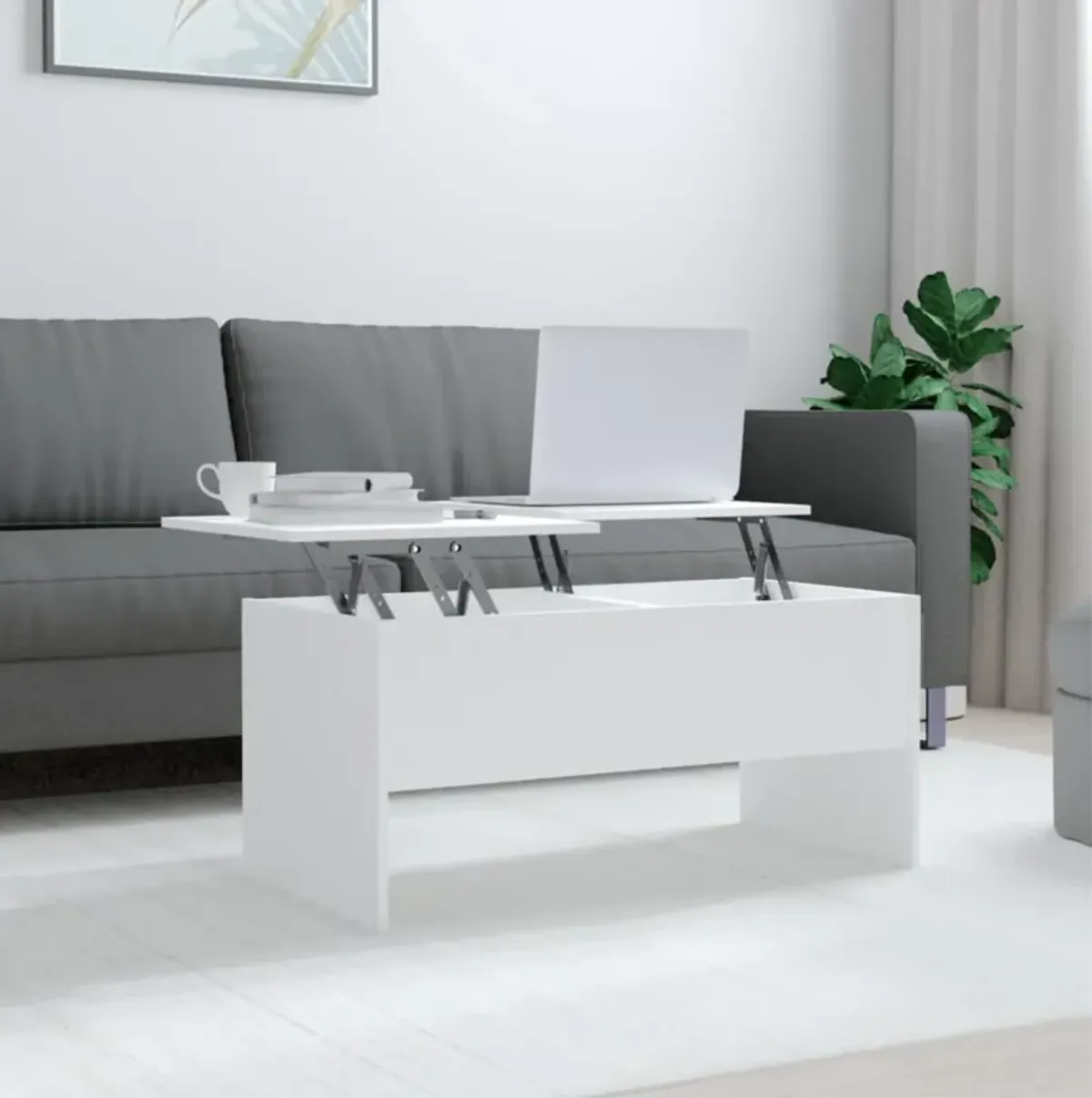 vidaXL White Coffee Table in Engineered Wood, Modern Rectangular Design with Storage - 40.2"x19.9"x18.3"