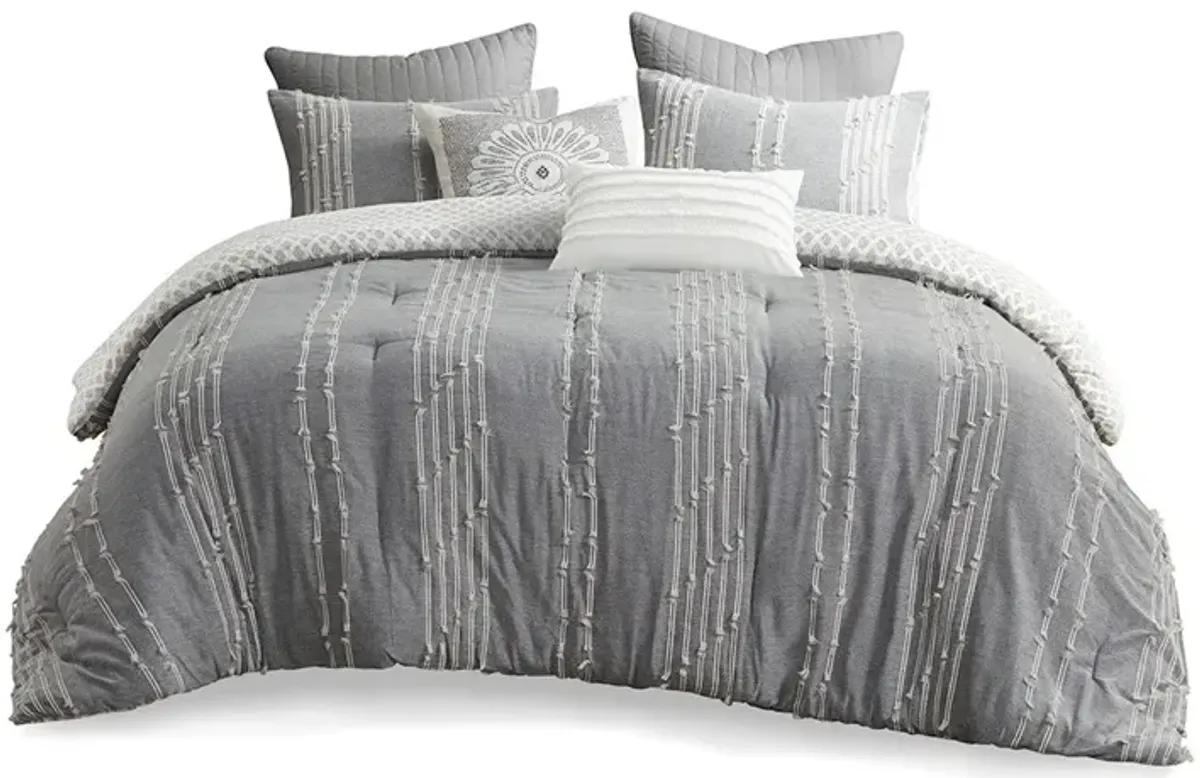 Gracie Mills Trujillo 3-Piece Embroidered Stripes Cotton Jacquard Comforter Set