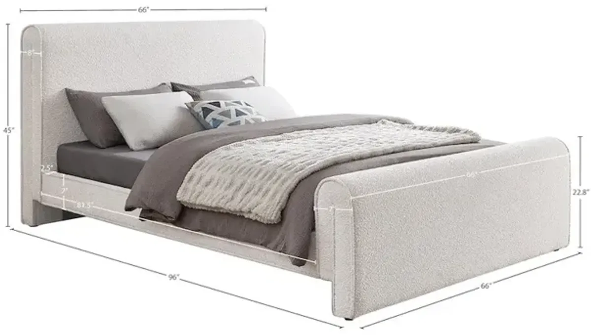 Meridian Furniture Stylus Cream Boucle Fabric Queen Bed
