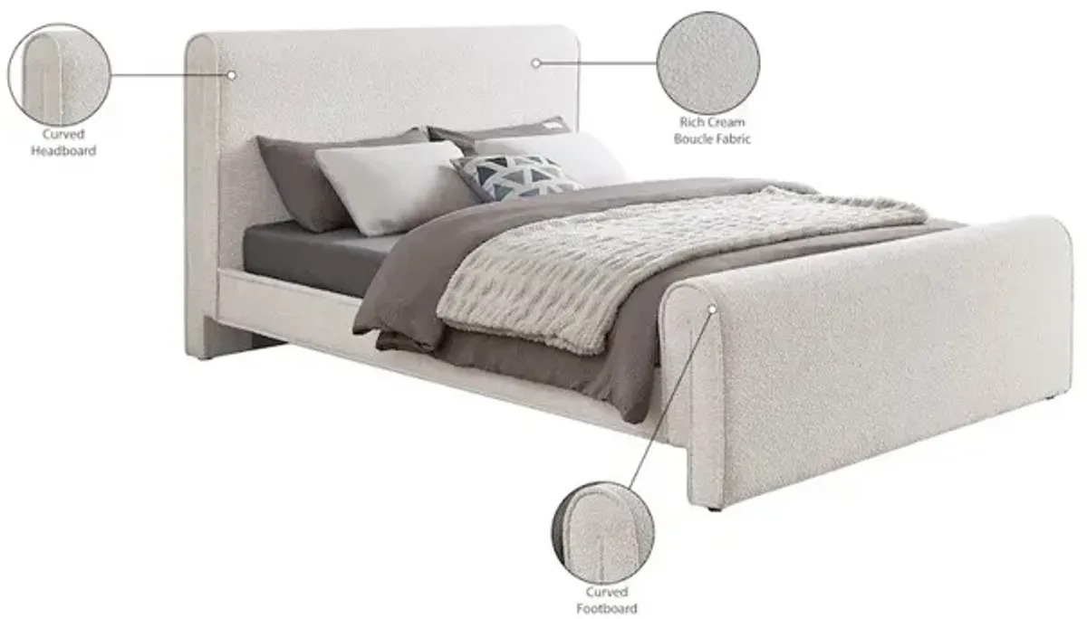 Meridian Furniture Stylus Cream Boucle Fabric Queen Bed