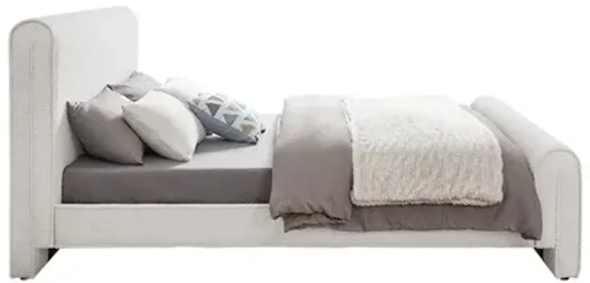 Meridian Furniture Stylus Cream Boucle Fabric Queen Bed