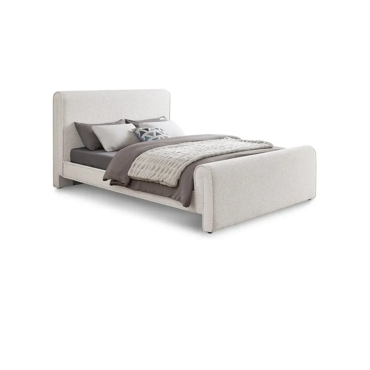 Meridian Furniture Stylus Cream Boucle Fabric Queen Bed