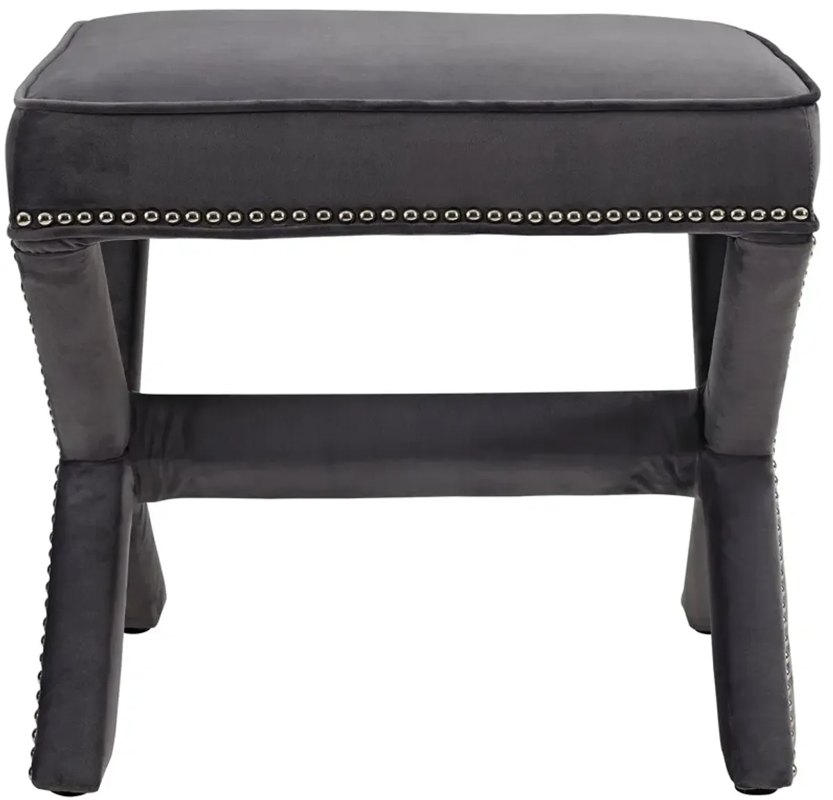 Modway Rivet Upholstered Velvet X-Base Ottoman With Nailhead Trim In Gray