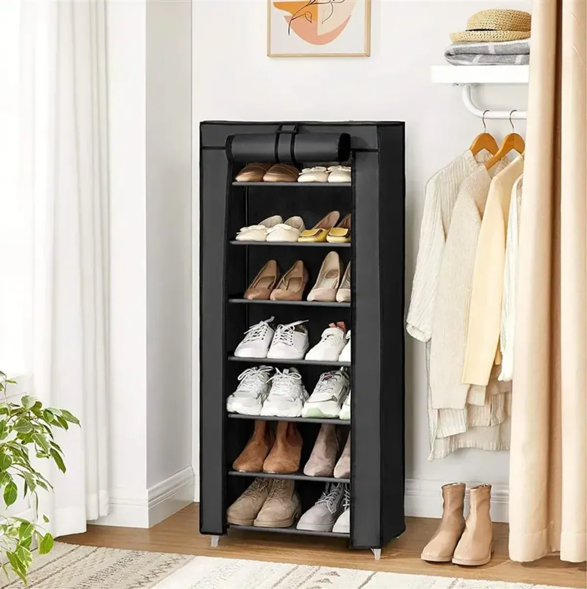 7-Tier Shoe Tower Rack with Cover 14-20 Pair Space Saving Shoe Storage Organizer