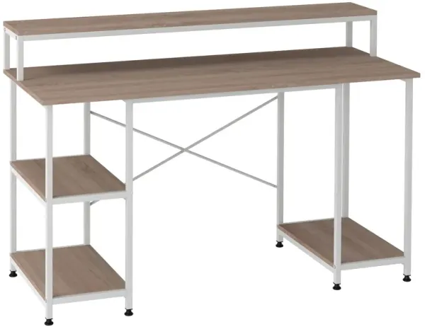 Oak Wood Grain Study: 55" Home Office Desk with X-Shaped Legs