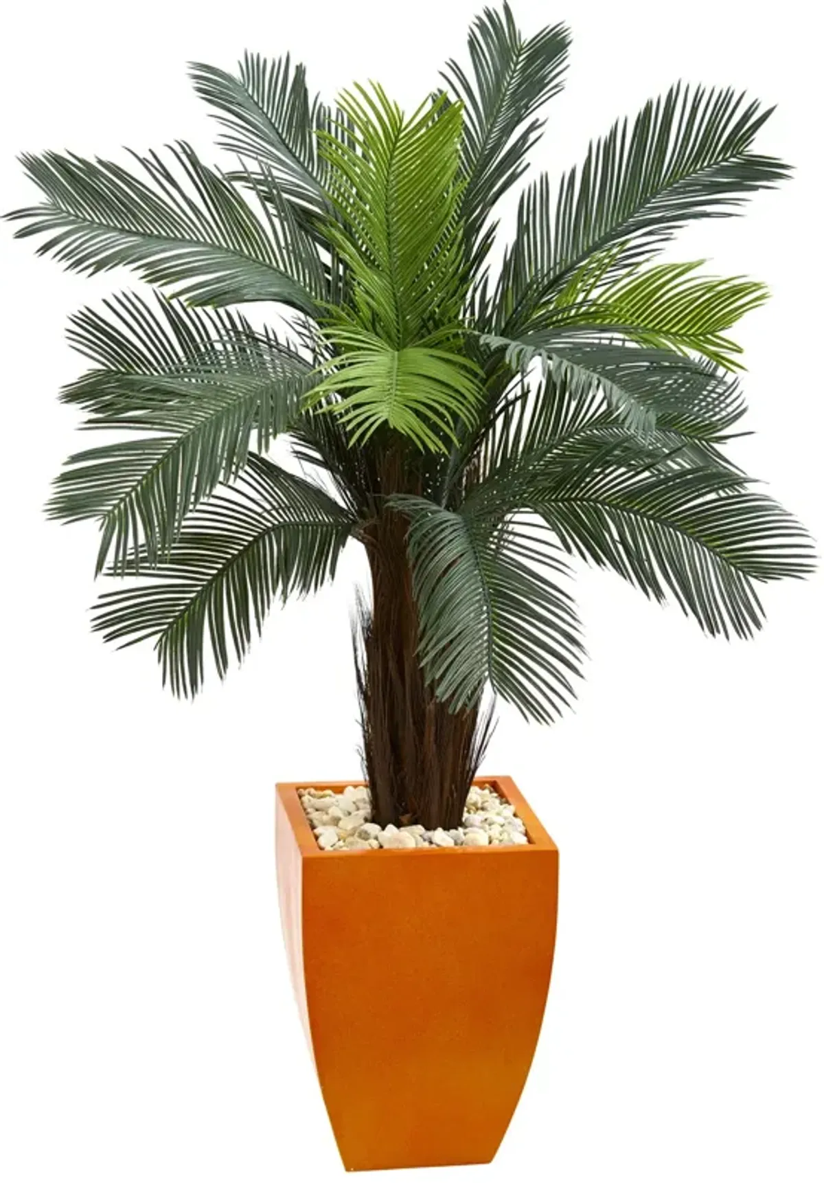 Hivvago 4.5 Feet Cycas Artificial Tree in Orange Planter UV Resistant (Indoor/Outdoor)