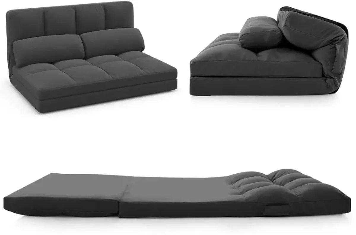 Floor Sofa Bed with 6 Positions Adjustable Backrest  Skin-friendly Velvet Cover-Dark Gray