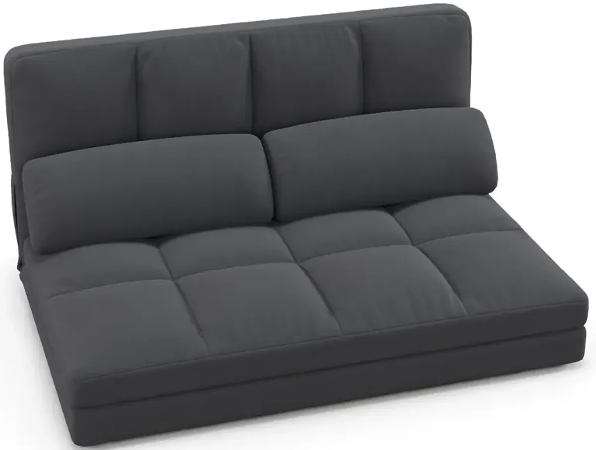 Floor Sofa Bed with 6 Positions Adjustable Backrest  Skin-friendly Velvet Cover-Dark Gray