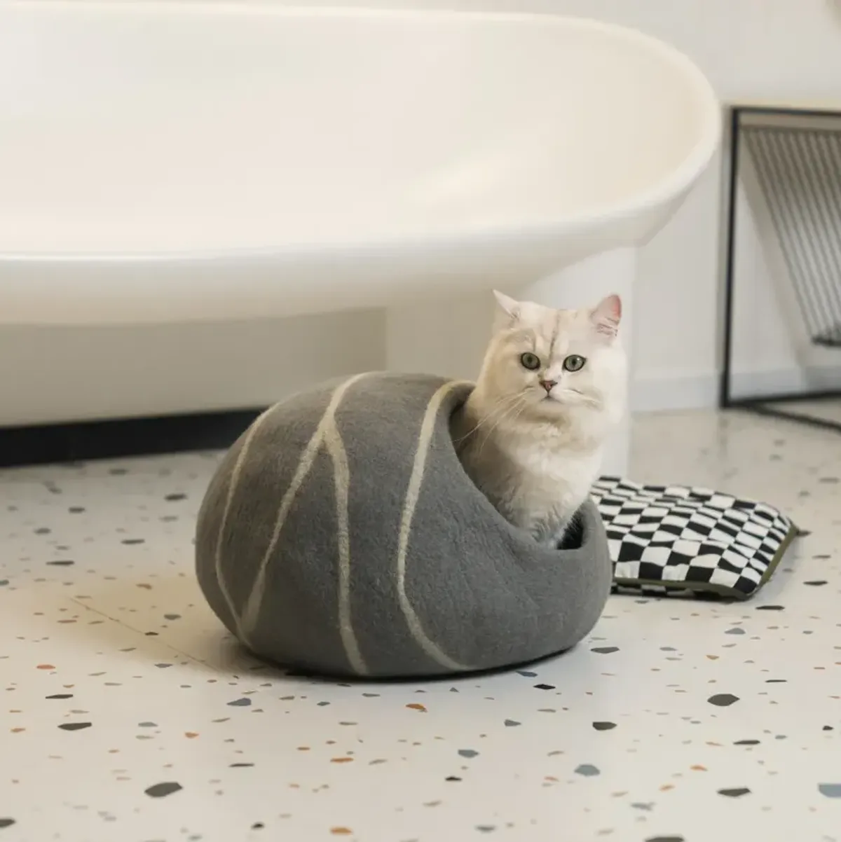 Cat Cave Bed - Handmade Wool Cat Bed Cave With Mouse Toy