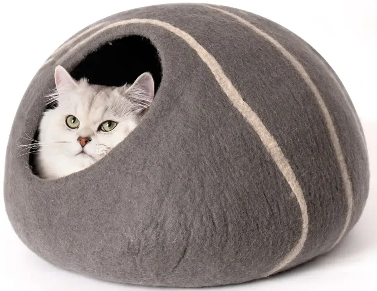 Cat Cave Bed - Handmade Wool Cat Bed Cave With Mouse Toy