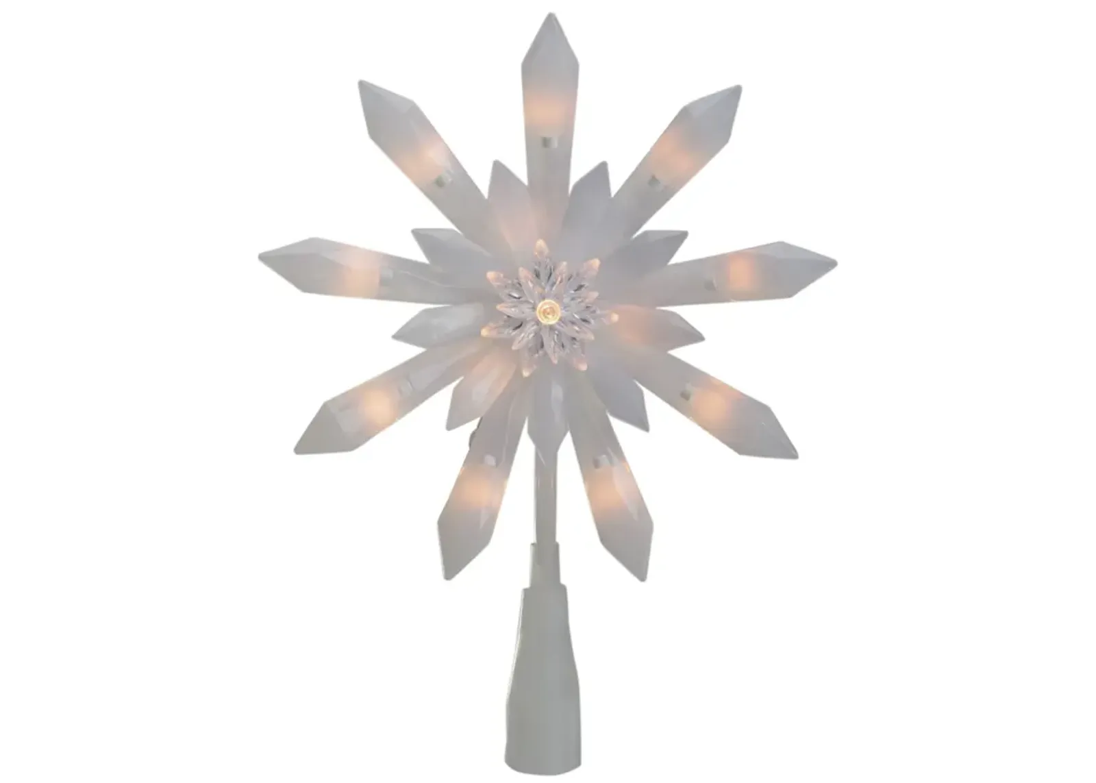 9-Inch Lighted White Snowflake Christmas Tree Topper - Clear Lights