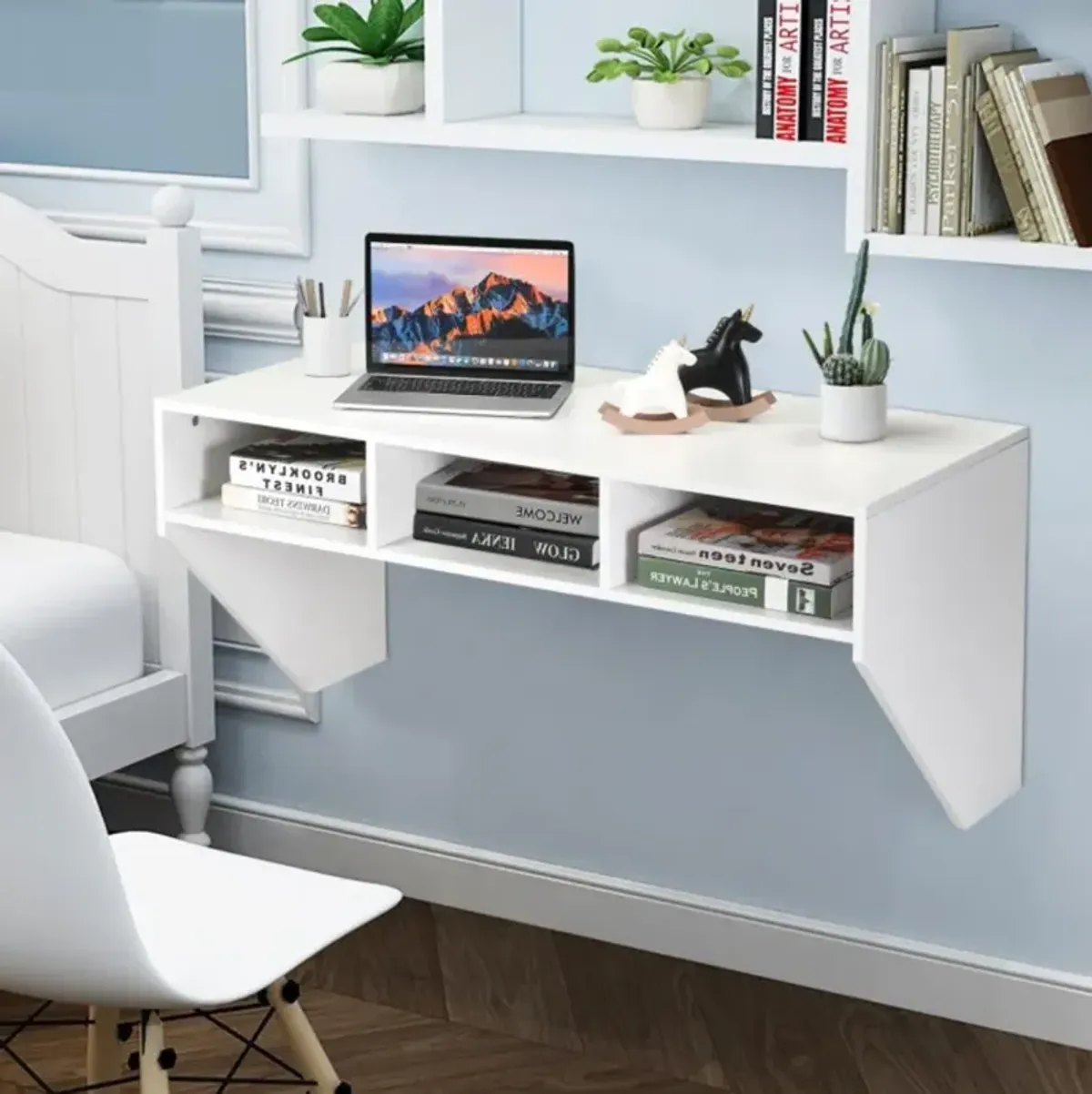 Hivvago Wall Mounted Floating Computer Table Desk Storage Shelf