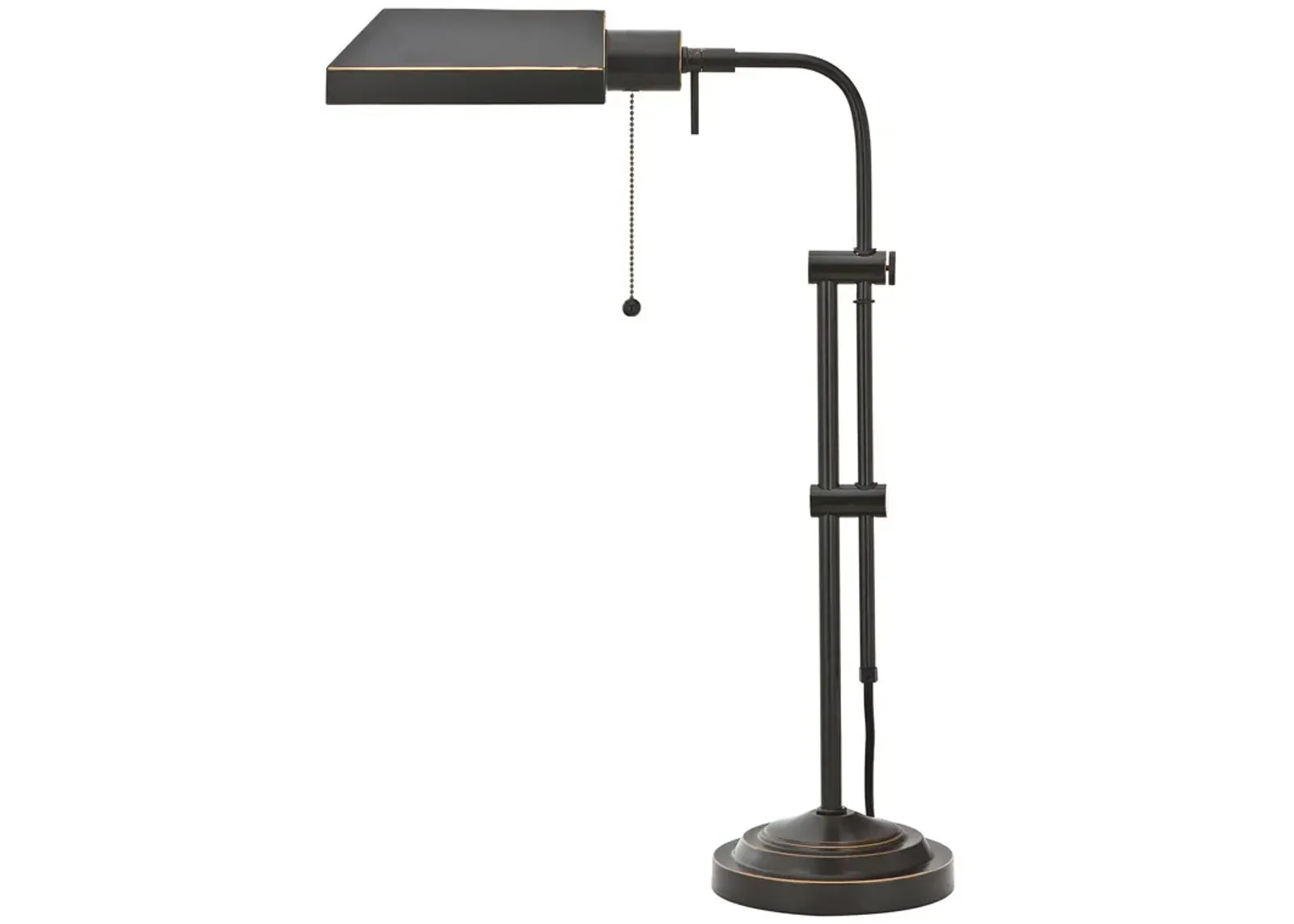 Metal Rectangular Desk Lamp with Adjustable Pole, Black-Benzara