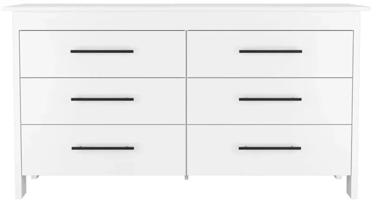 Hms 6 Drawer Double Dresser, Four Legs, Superior Top -White