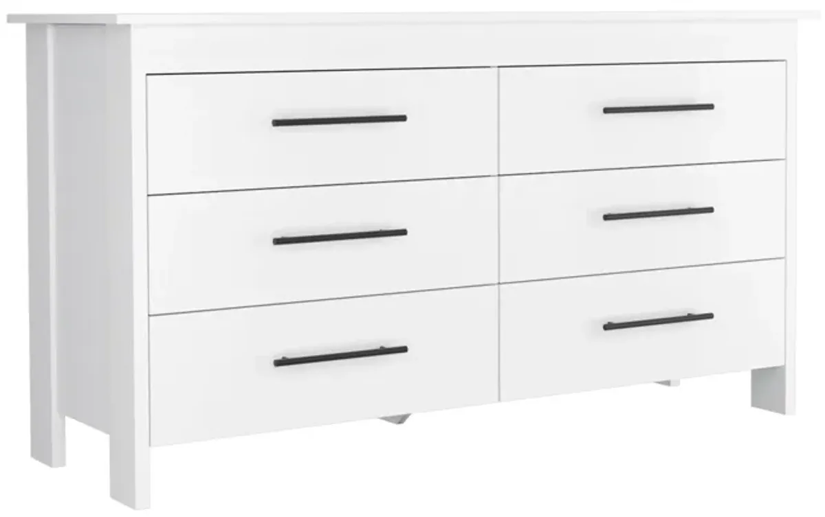 Hms 6 Drawer Double Dresser, Four Legs, Superior Top -White