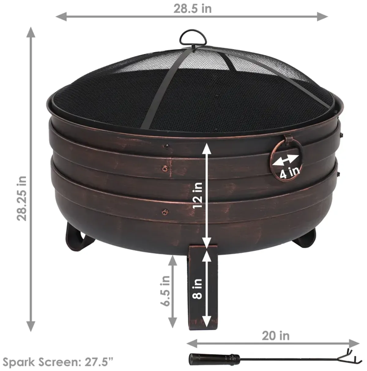 Sunnydaze 24 in Cauldron Fire Pit with Spark Screen and Cover - Bronze