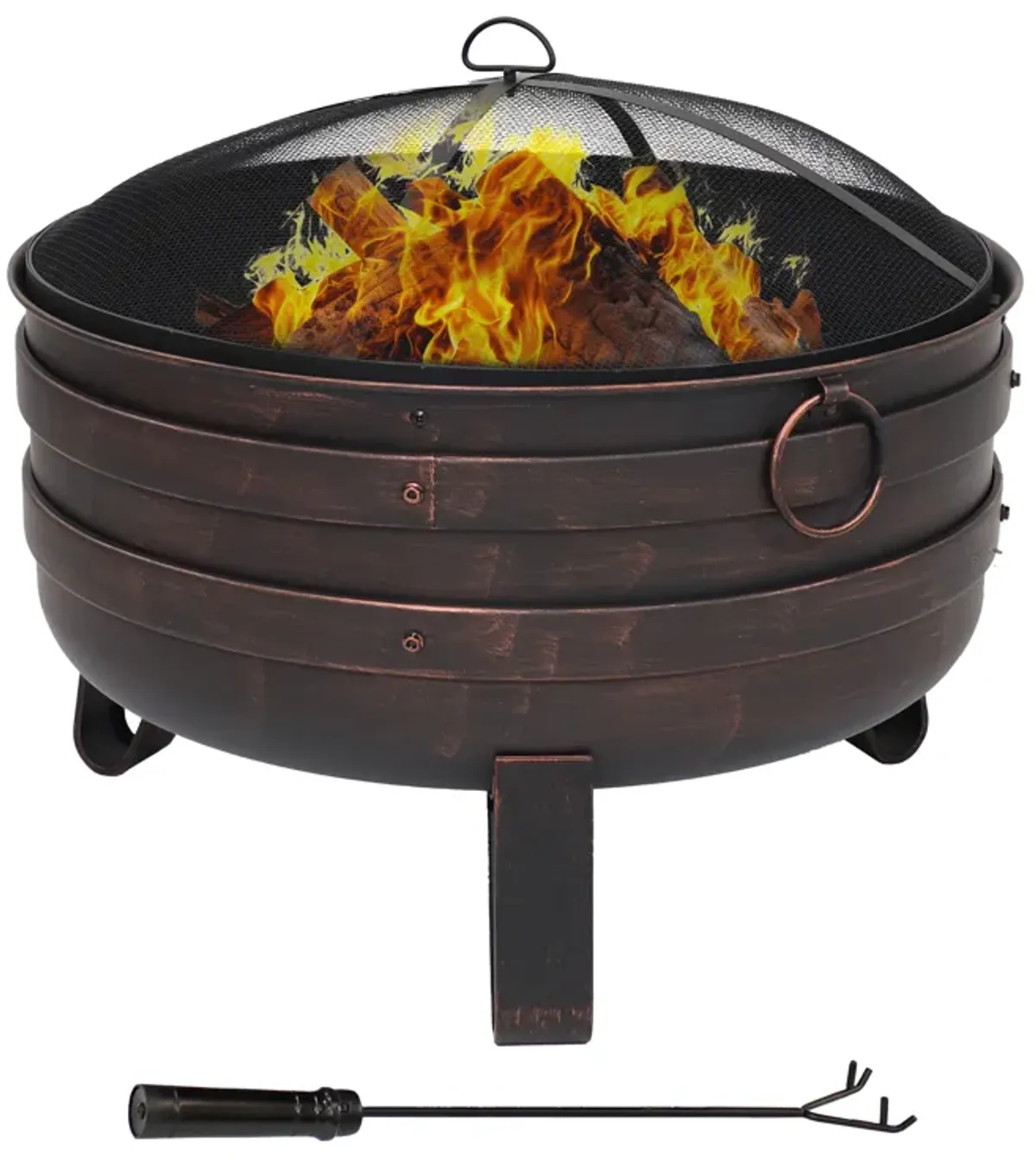 Sunnydaze 24 in Cauldron Fire Pit with Spark Screen and Cover - Bronze