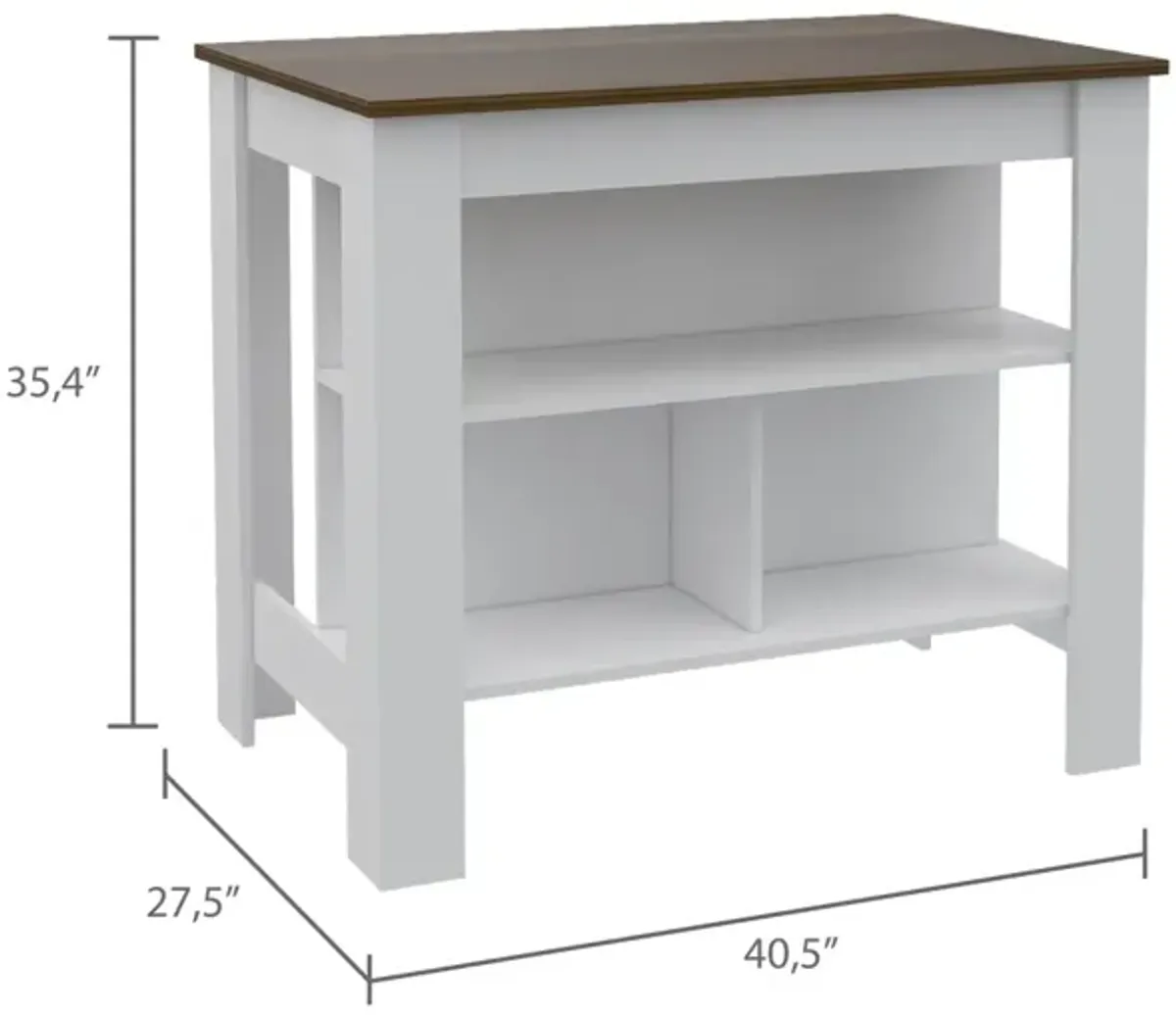 Cala Kitchen Island, Four Legs, Three Shelves - White Walnut