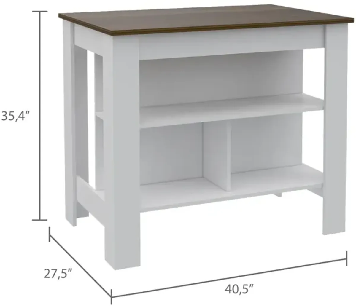 Cala Kitchen Island, Four Legs, Three Shelves - White Walnut