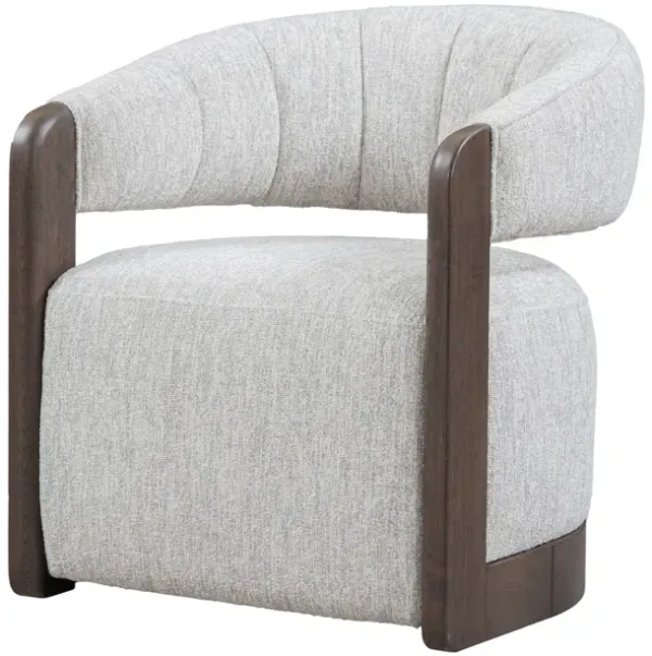 Zinn Swivel Accent Chair, Brown Ash Wood, Gray Channel Tufted Boucle