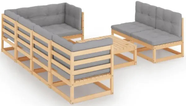 vidaXL 8 Piece Garden Lounge Set with Cushions Solid Pinewood