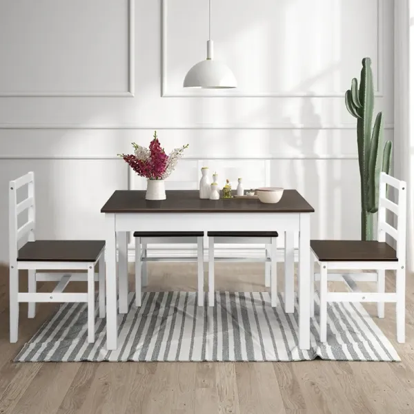 5 Pieces Solid Wood Compact Kitchen Dining Set-Walnut