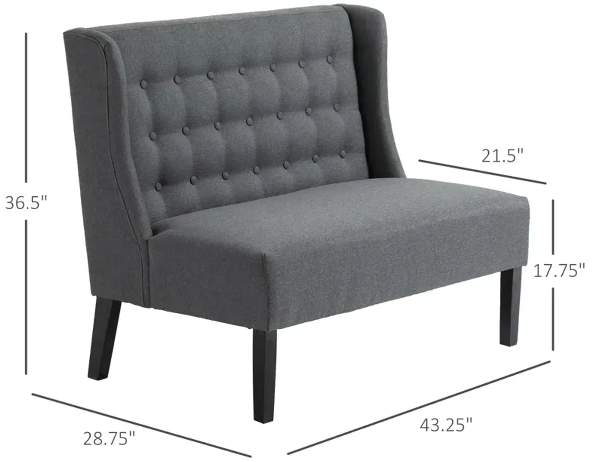 Gray Classic Loveseat: Linen Wingback with Button Tufting