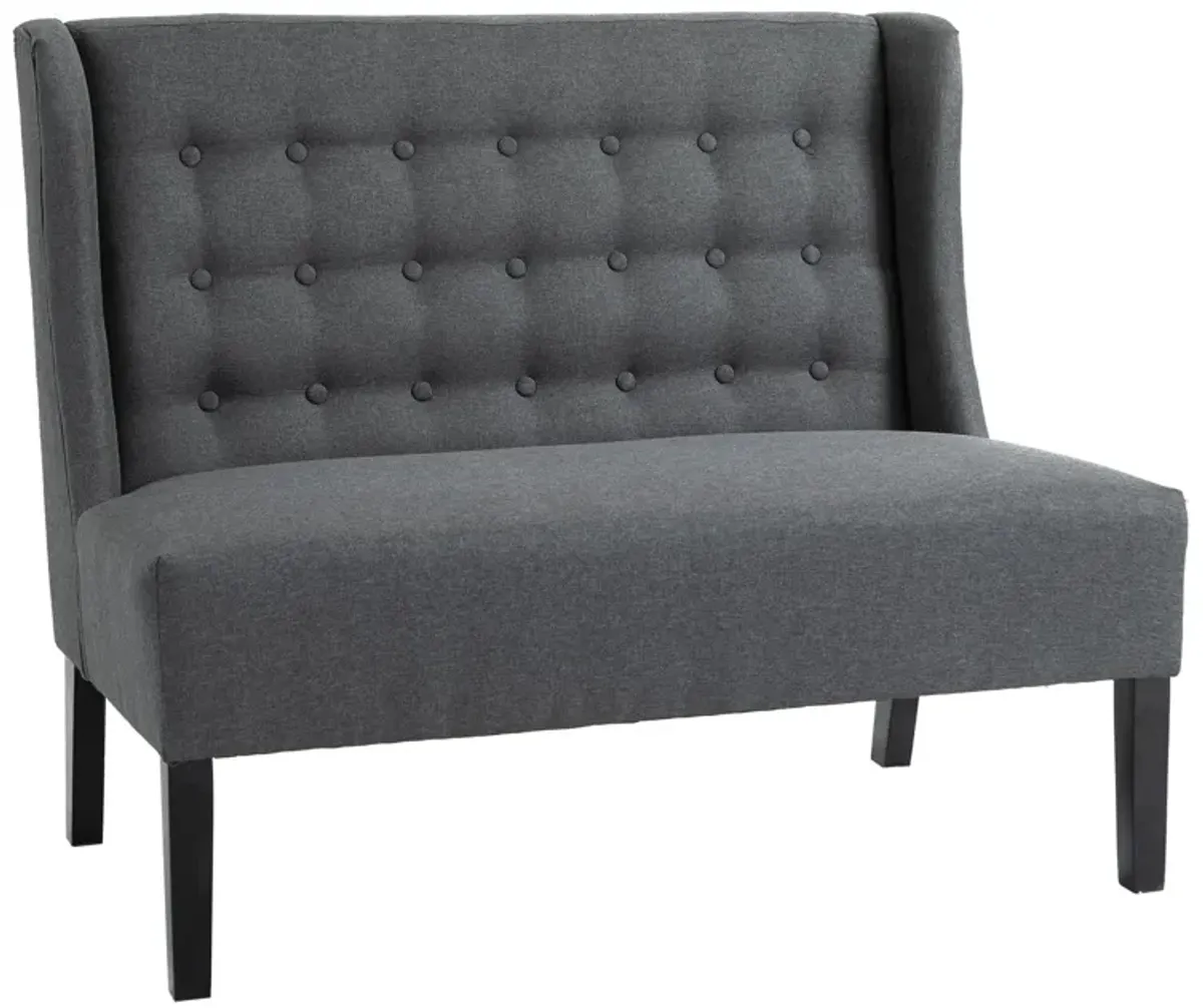 Gray Classic Loveseat: Linen Wingback with Button Tufting