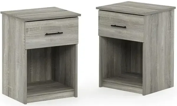 Furinno Tidur Nightstand with Handle with One Drawer, Set of 2, French Oak Grey