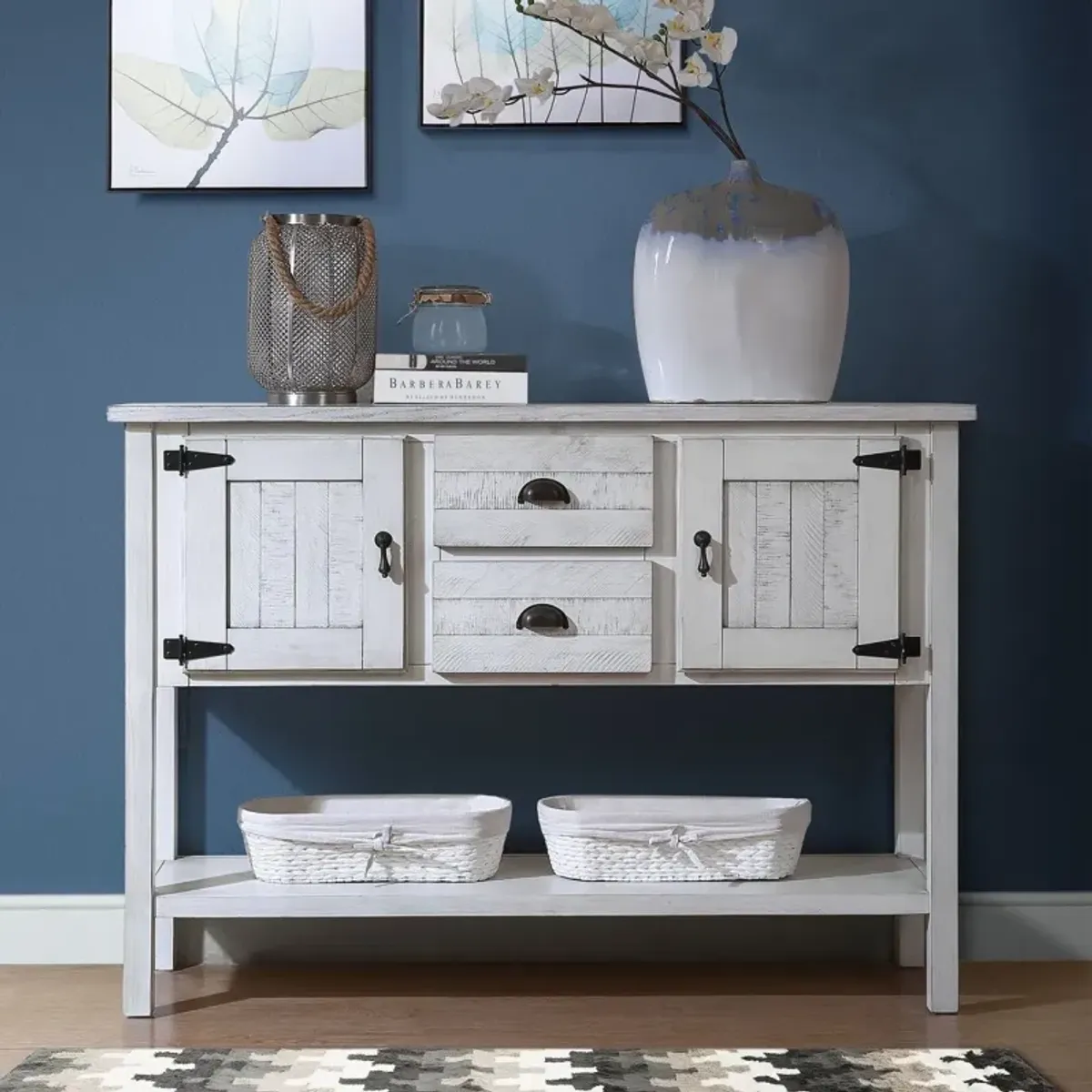 Retro Style Solid Wood Sideboard with Drawers & Cabinets