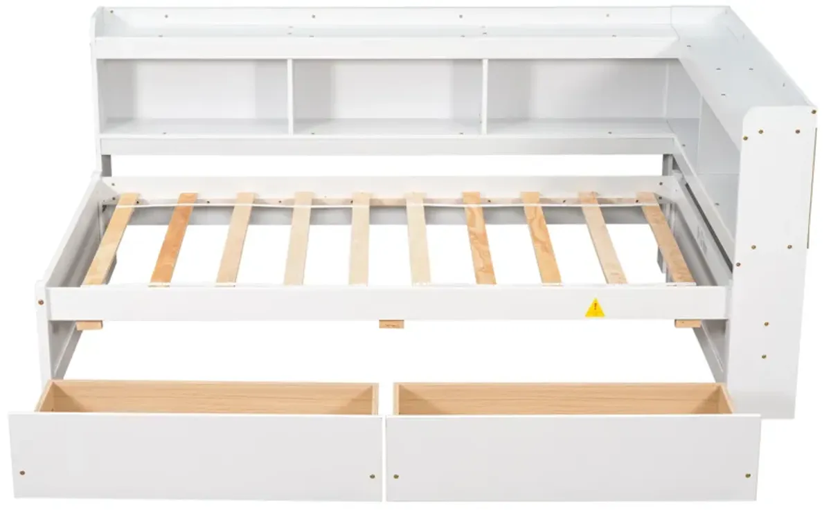 Bed with L-shaped Bookcases, Drawers