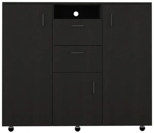 DEPOT E-SHOP Milano 3 Door Cabinet Dresser, Two Drawers, Four Interior Shelves, Rod, Black