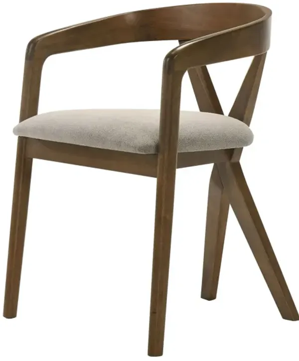 Cid Icy 23 Inch Dining Armchair, Plush Fabric Seat, Walnut Brown Solid Wood - Benzara