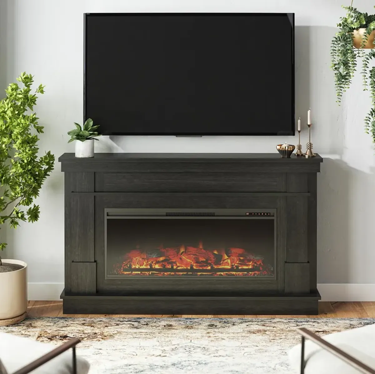 Ameriwood Home Elmcrest Wide Mantel with Linear Electric Fireplace, White