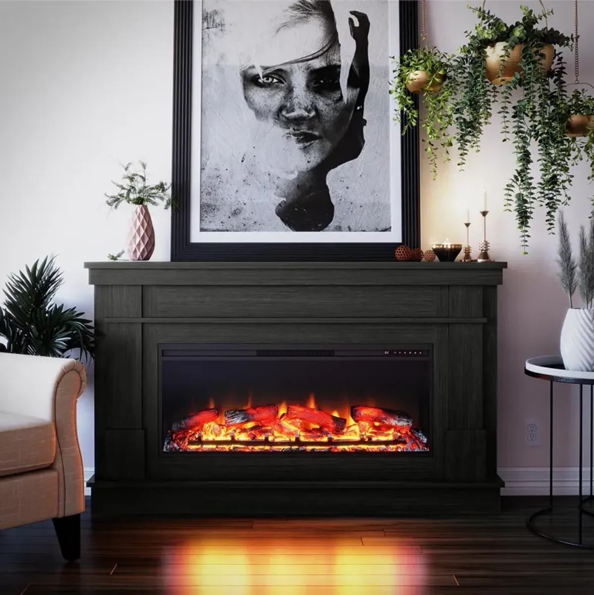 Ameriwood Home Elmcrest Wide Mantel with Linear Electric Fireplace, White