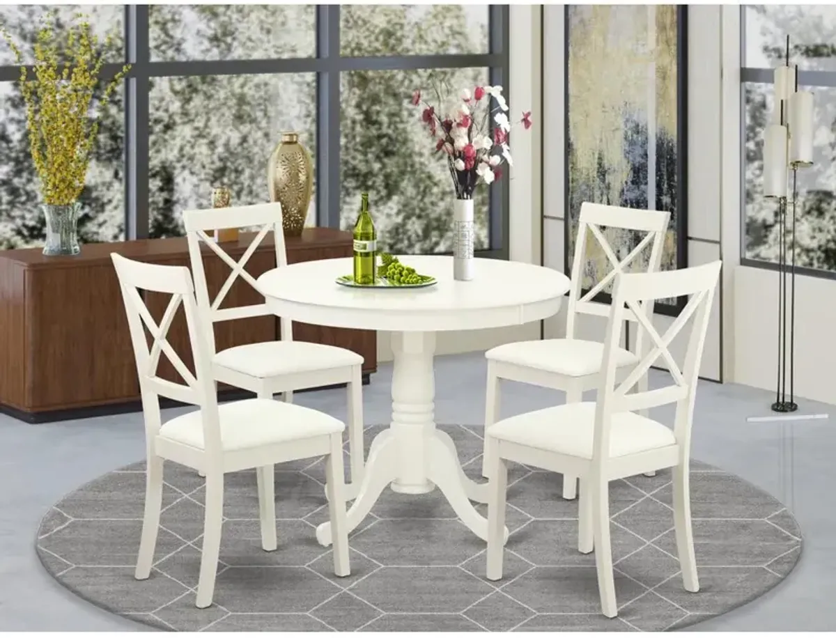 East West Furniture Dining Room Set Linen White, ANBO5-LWH-LC