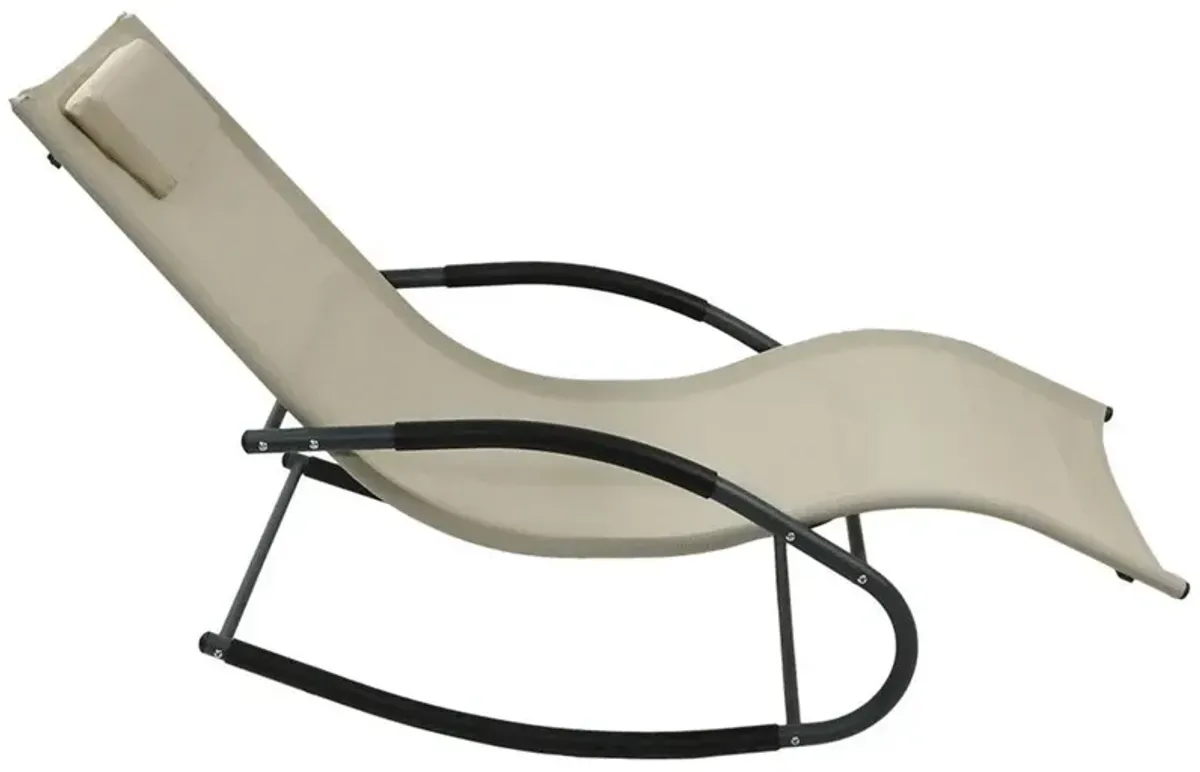 Hivvago Modern Beige Rocking Chaise Lounger Patio Lounge Chair with Pillow