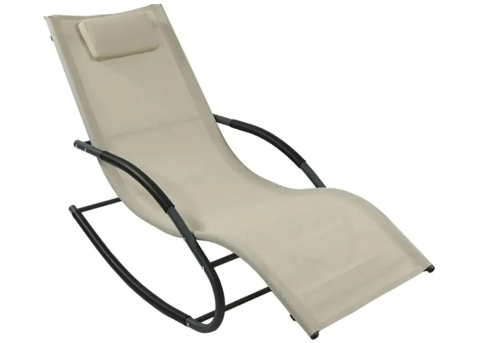 Hivvago Modern Beige Rocking Chaise Lounger Patio Lounge Chair with Pillow