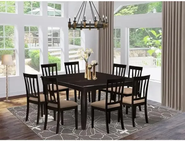 9 Pc Dining room set-Square gathering Table with Leaf and 8 Dining Chairs