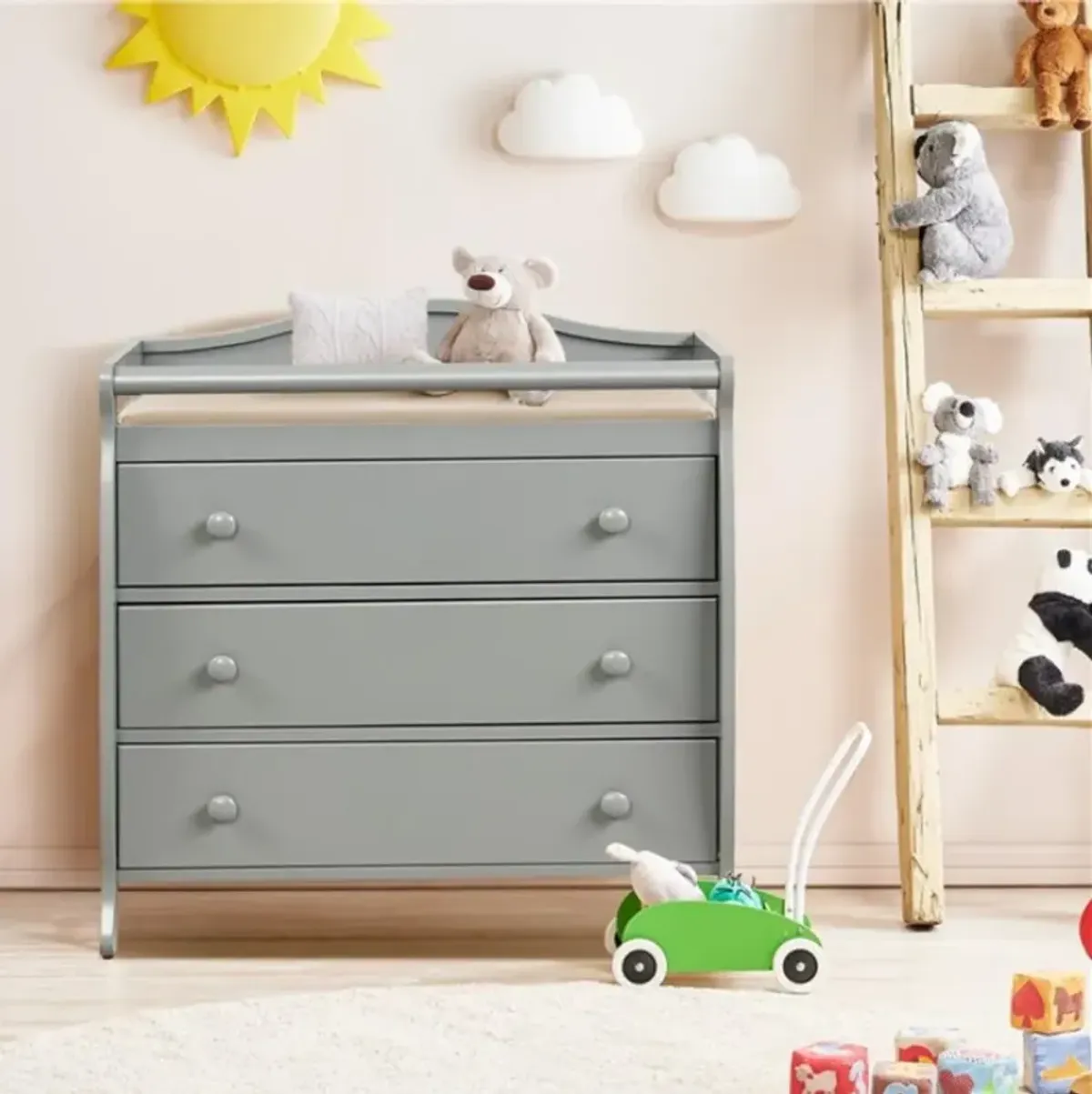 Baby Changing Table Infant Diaper with 3 Drawers and Safety Belt