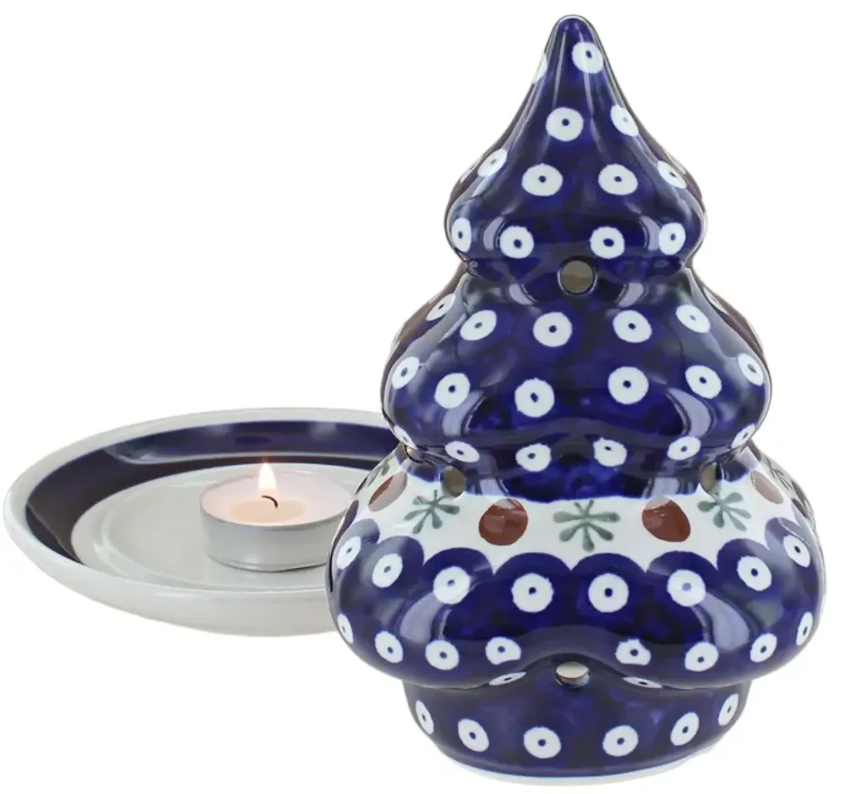 Blue Rose Polish Pottery Mosaic Flower Christmas Tree Luminary